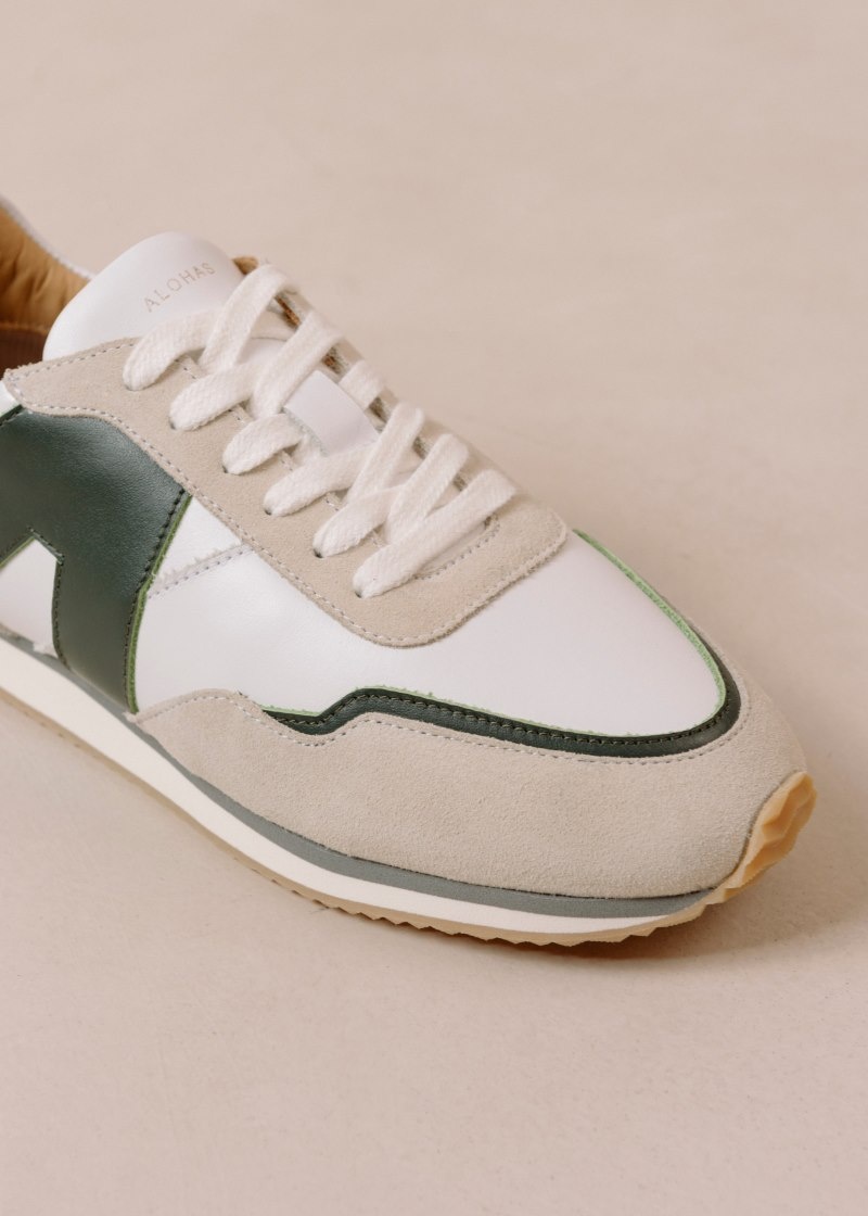 Women's Alohas TB.015 Leather Retro Style Sneakers Flat Sneakers White / Green NZ | W6G-7315