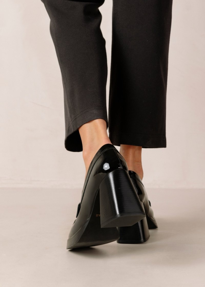 Women's Alohas Take Off Patent Leather Heel Loafers Heels Black NZ | E0P-3734