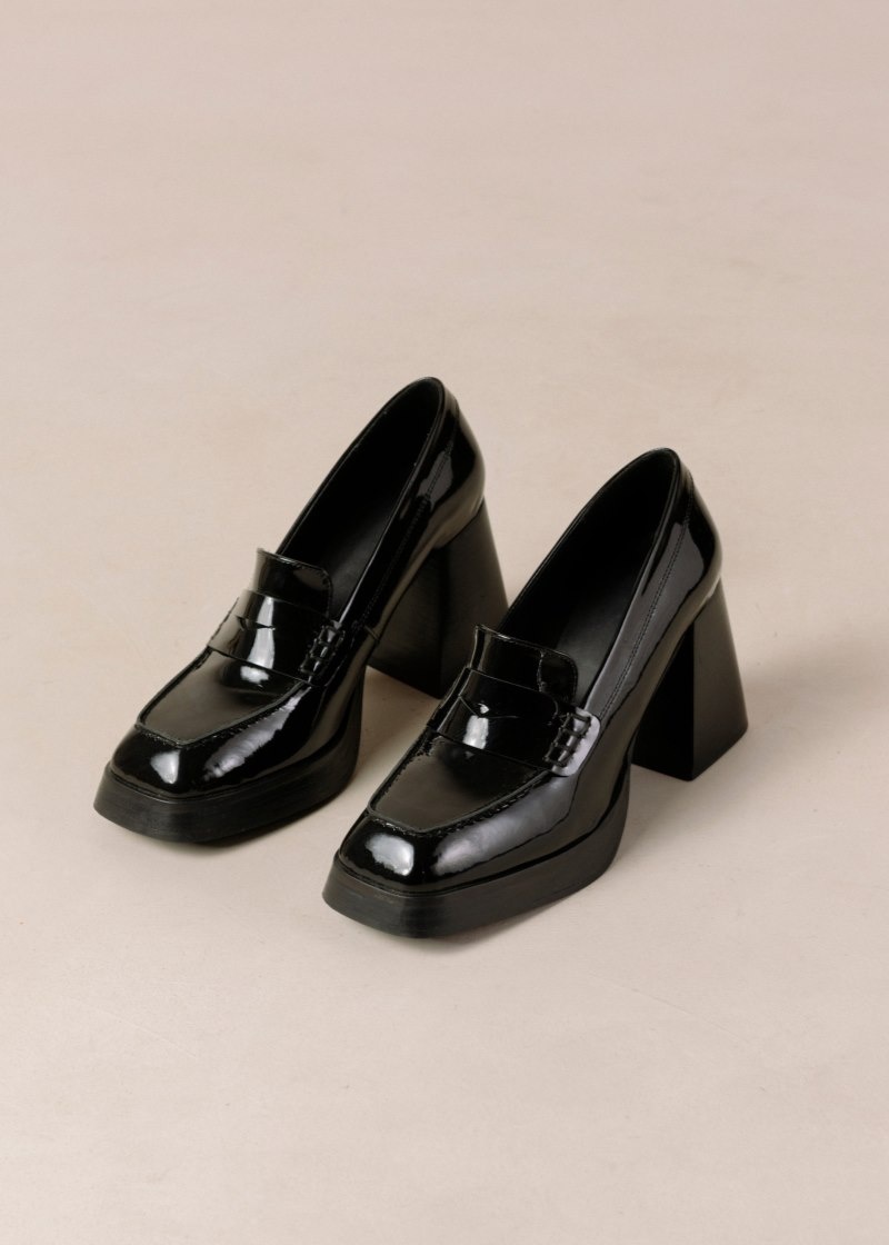 Women's Alohas Take Off Patent Leather Heel Loafers Pumps Black NZ | D6G-7463