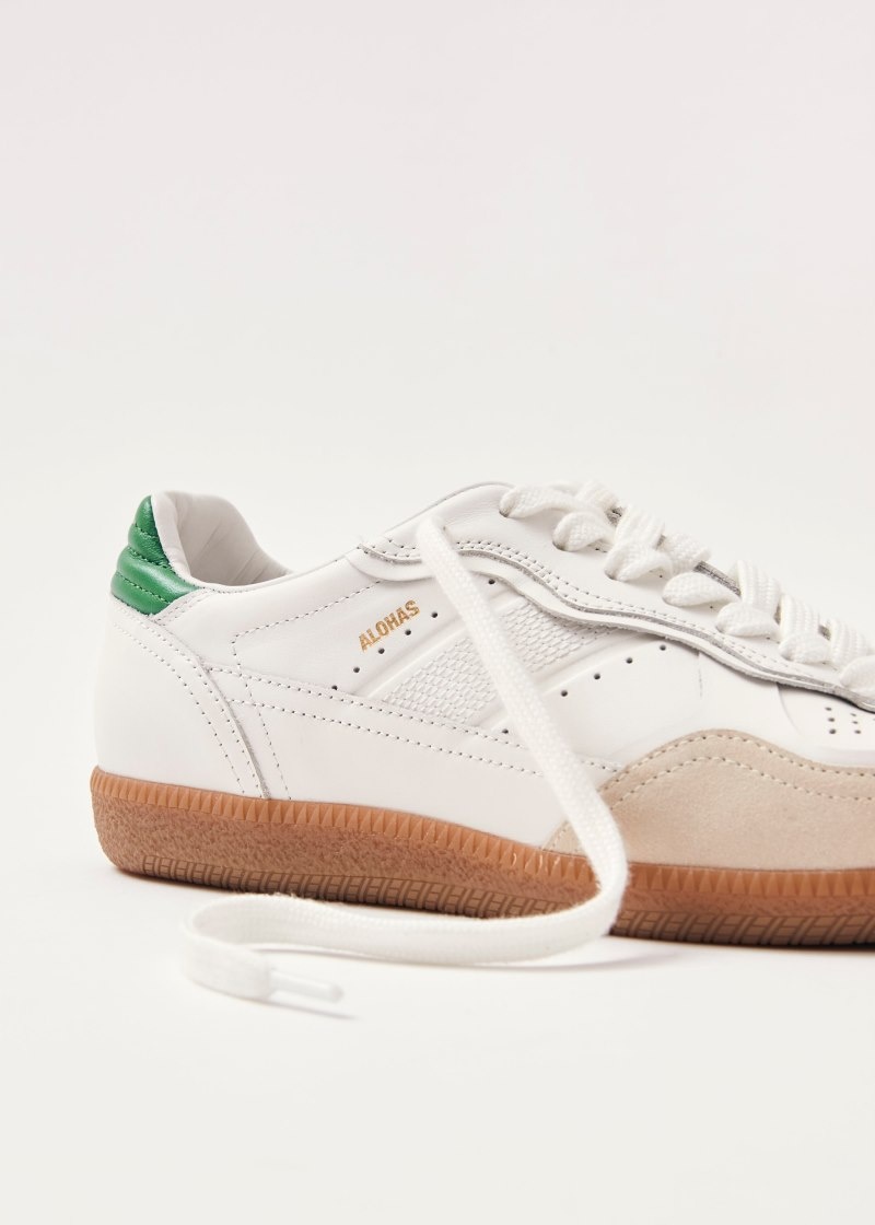 Women's Alohas Tb.490 Leather Sneakers With Heel Tabs Flat Sneakers White / Green NZ | E8M-1799