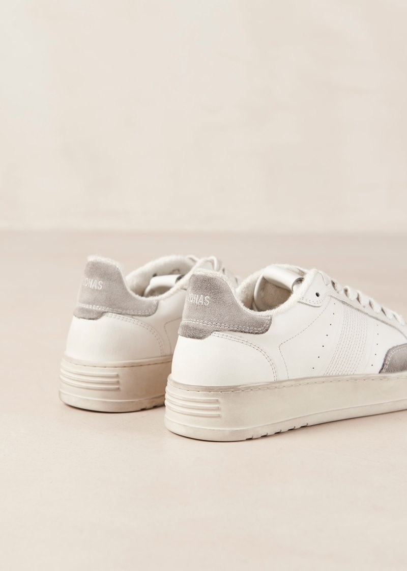 Women's Alohas Tb.780 Leather Distressed Low-top Sneakers Platform Sneakers White / Grey NZ | P4Q-3422