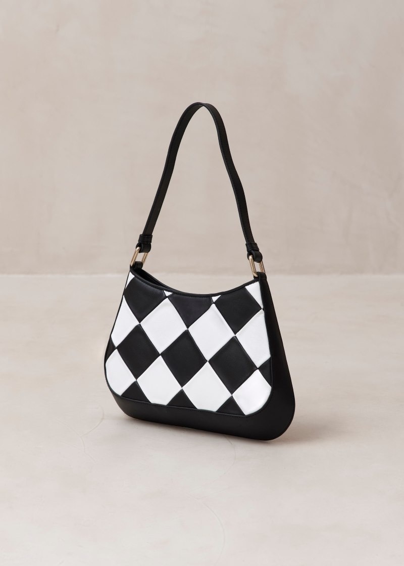 Women's Alohas The C Scacchi Leather Checke Baguette Bag Shoulder Bags Black / White NZ | F7V-9027