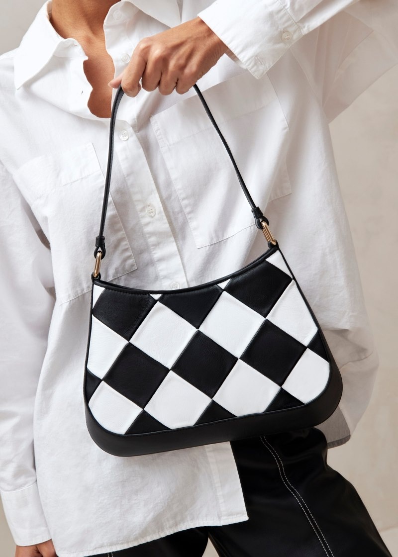 Women's Alohas The C Scacchi Leather Checke Baguette Bag Shoulder Bags Black / White NZ | F7V-9027