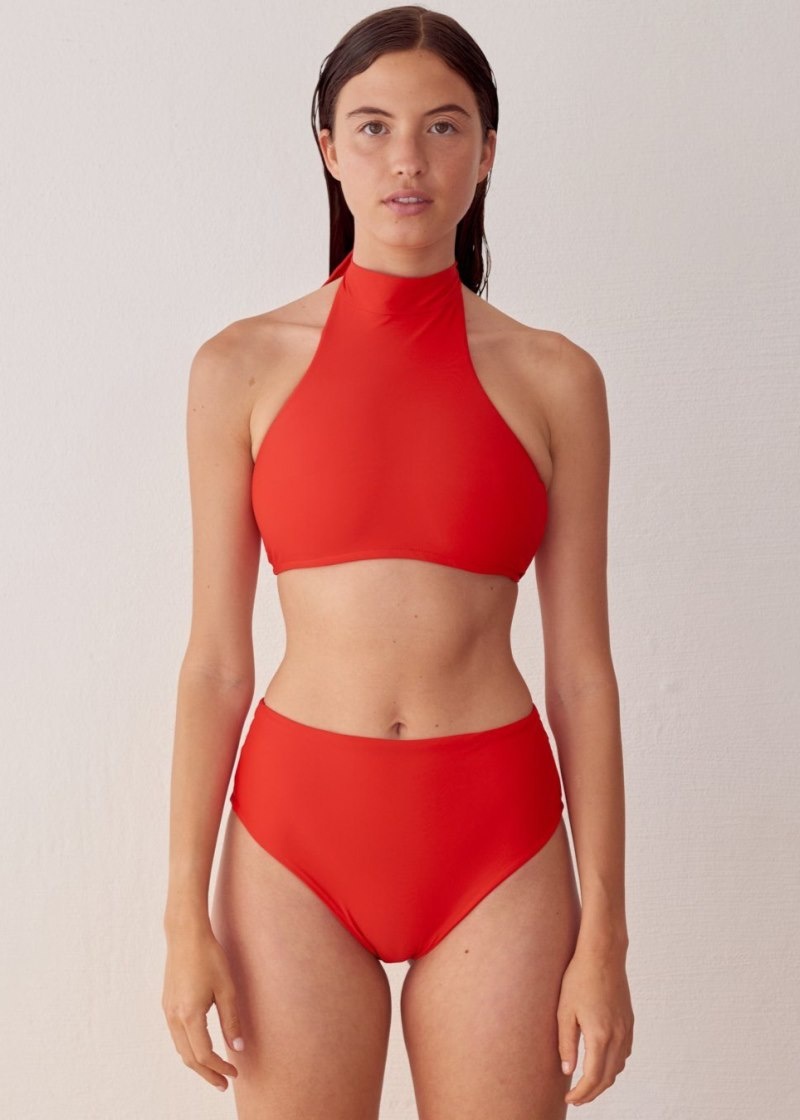 Women's Alohas The Higher Halter Bikini Top For Beach Days Swimwear Red NZ | X5C-3367