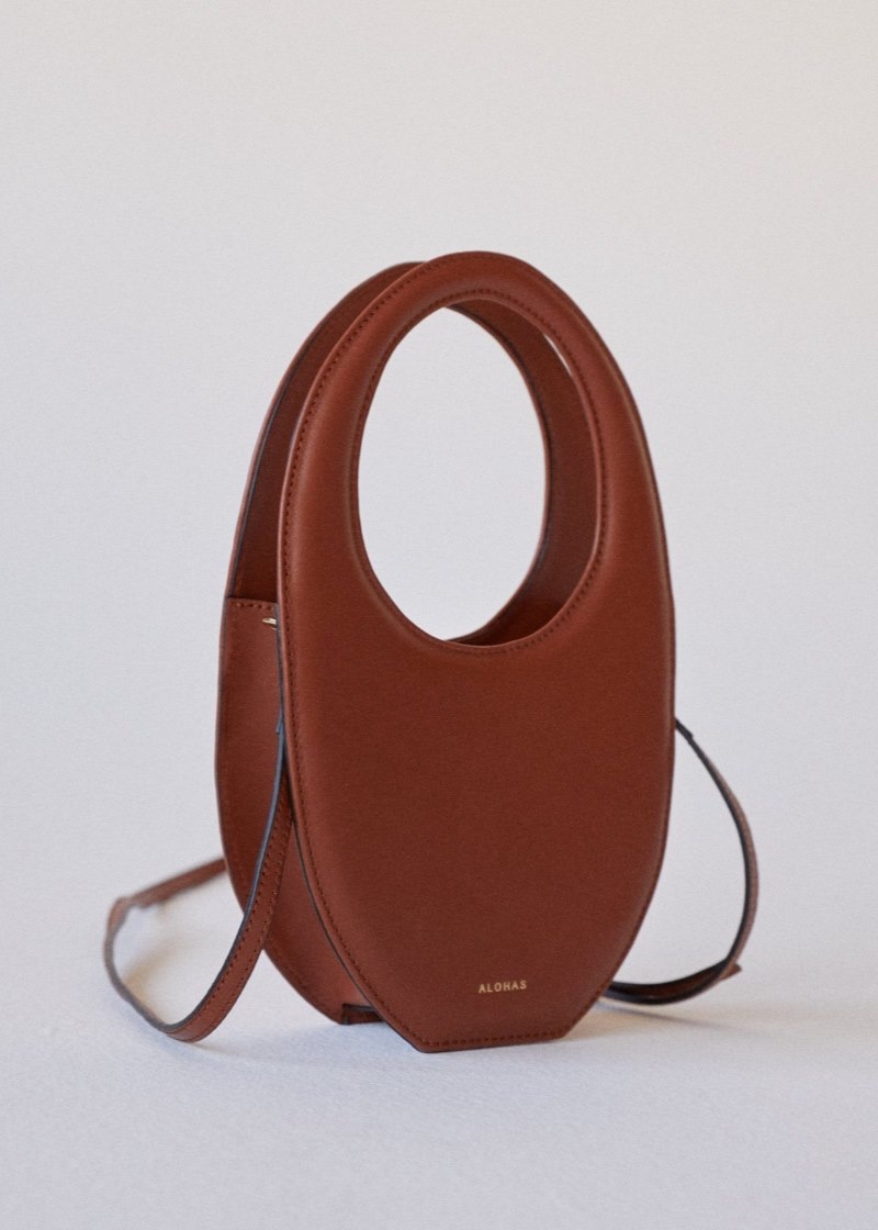 Women's Alohas The O Leather Moon-shape Bag Handbags Dark Brown NZ | U0P-3965