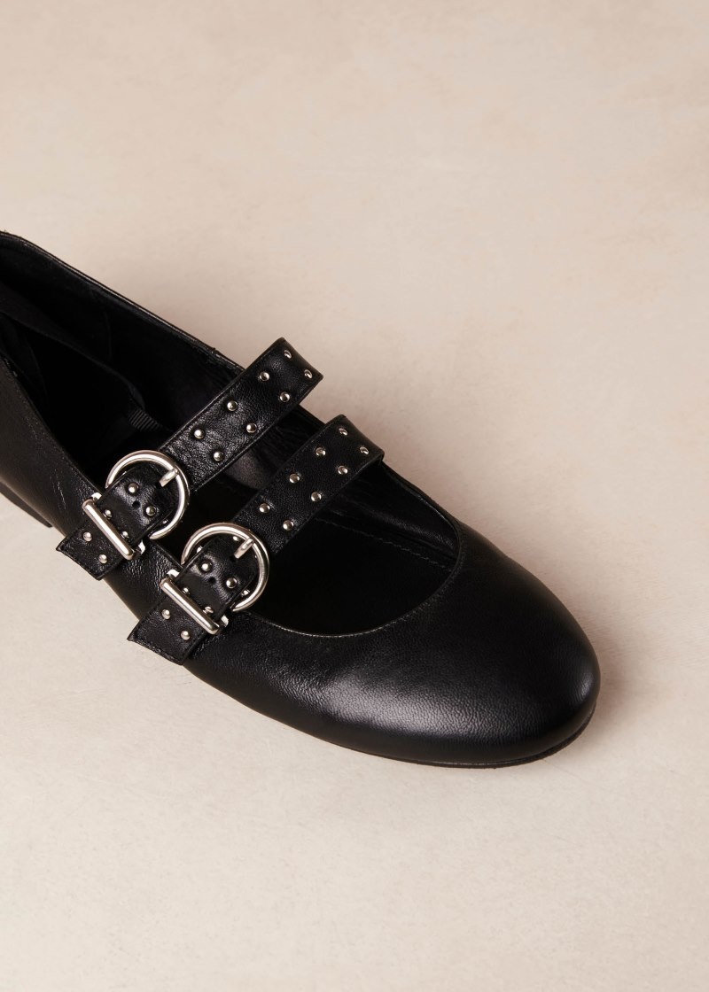 Women's Alohas Thekla Leather Lace-up Ballet Flats Ballet Flats Black NZ | F5K-7497