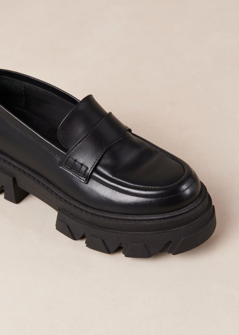 Women's Alohas Trailblazer Leather Chunky Loafers Loafers Black NZ | X6N-8926