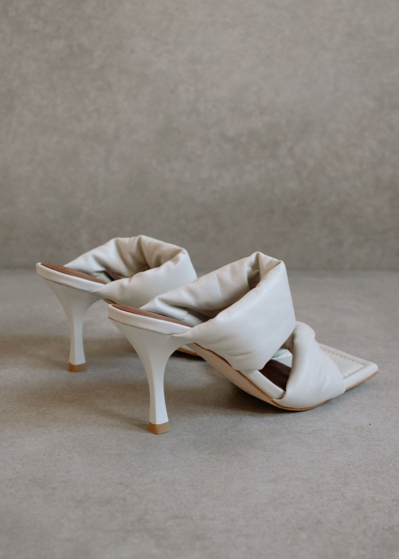 Women's Alohas Twist Strap Leather Two-strap Mules With Stiletto Heel Heels White NZ | N6V-0161