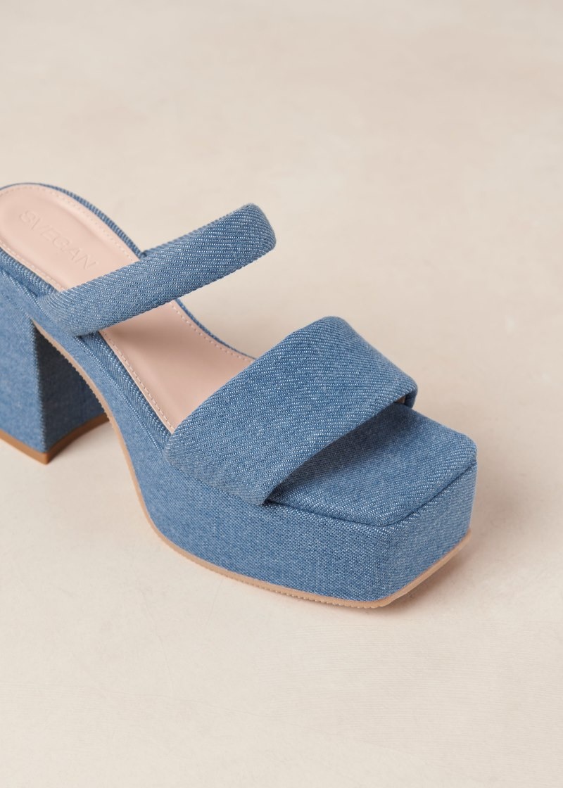 Women's Alohas Viviana Denim Platform Heels Heels Blue NZ | I7M-3131