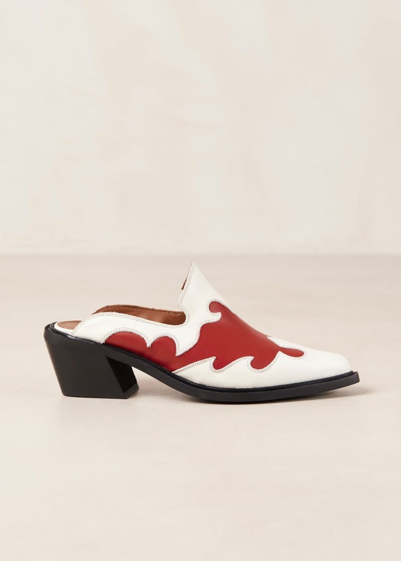 Women's Alohas Weston Heeled Cowboy Mules Clogs White / Red NZ | V2Z-6467