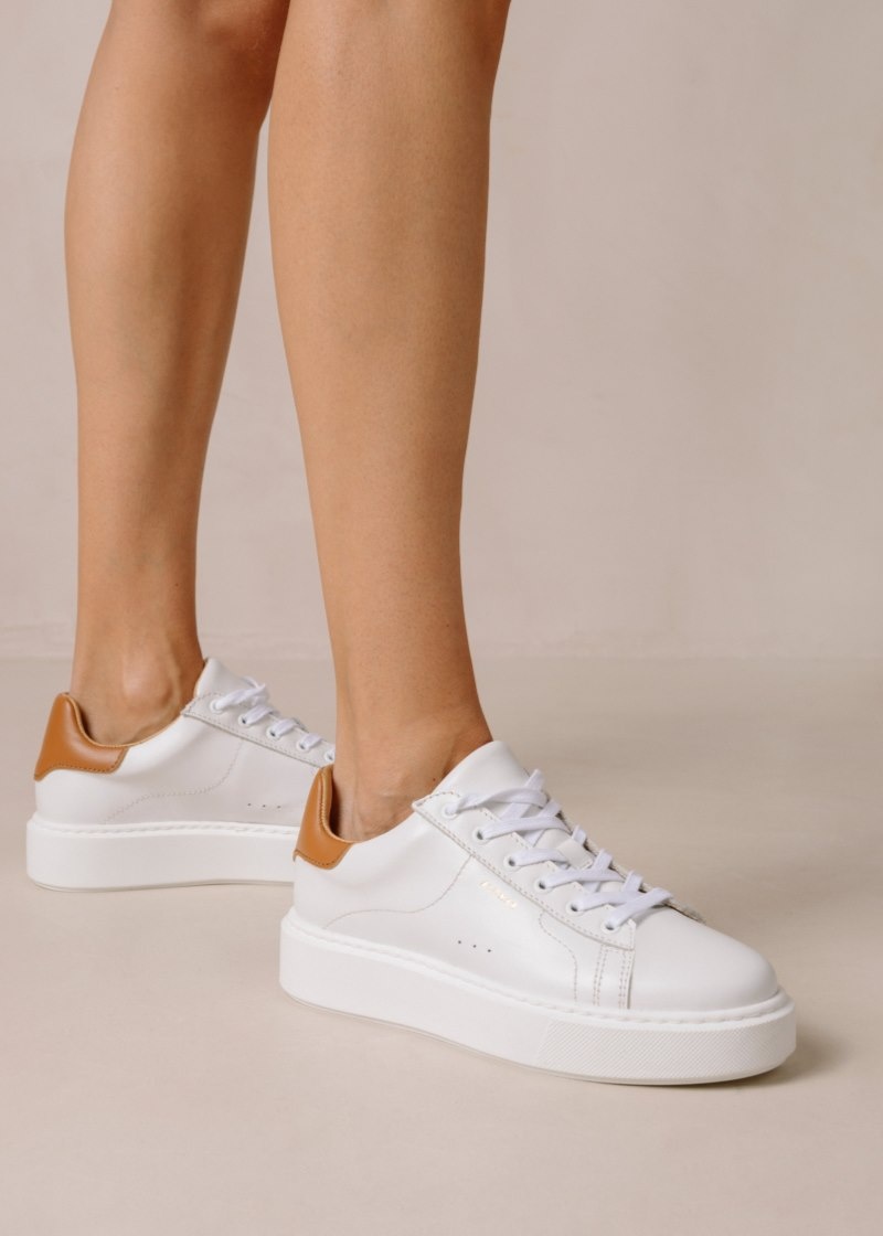 Women's Alohas tb.65 Leather Fashion Sneakers Platform Sneakers White / Brown NZ | J6D-9070