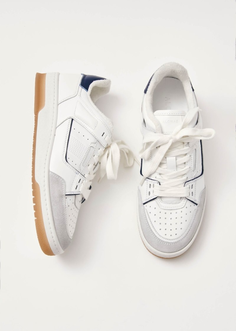 Women's Alohas tb.89 Leather Sneaker With Heel Tabs Platform Sneakers White / Navy NZ | Z6D-6728